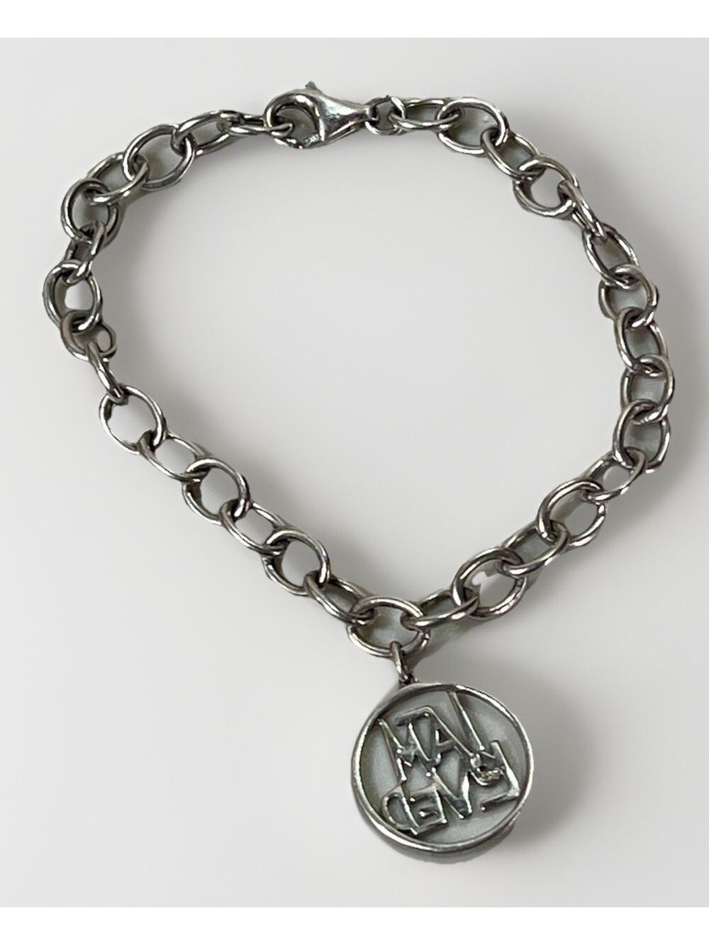 Silver-Tone Link Bracelet with Round Pendant